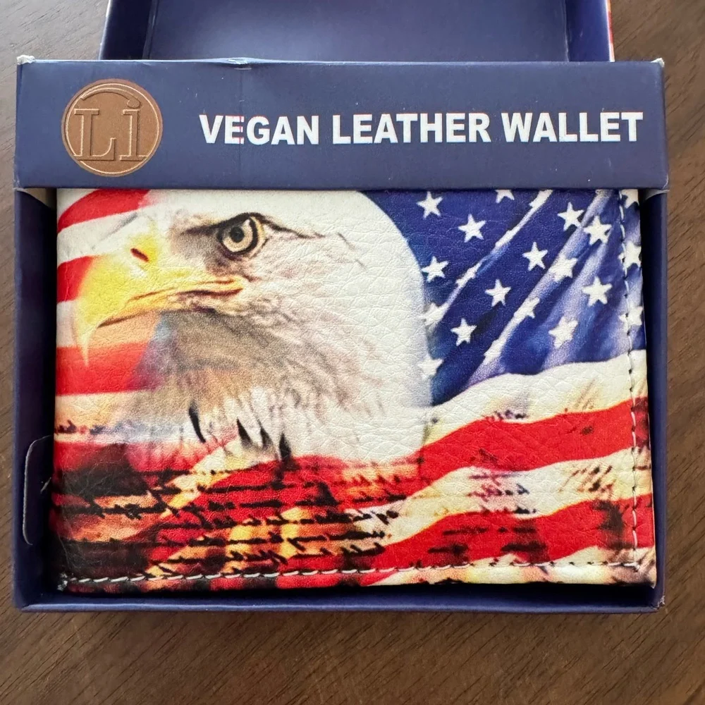 American Flag Eagle Vegan Leather Bifold Wallet NIB